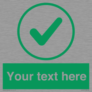 Custom green background, green tick in circle sign